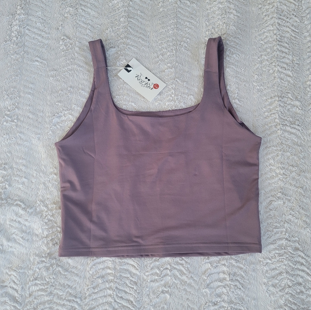 Reoria purple crop top. Silky smooth fabric Sz L. NWT